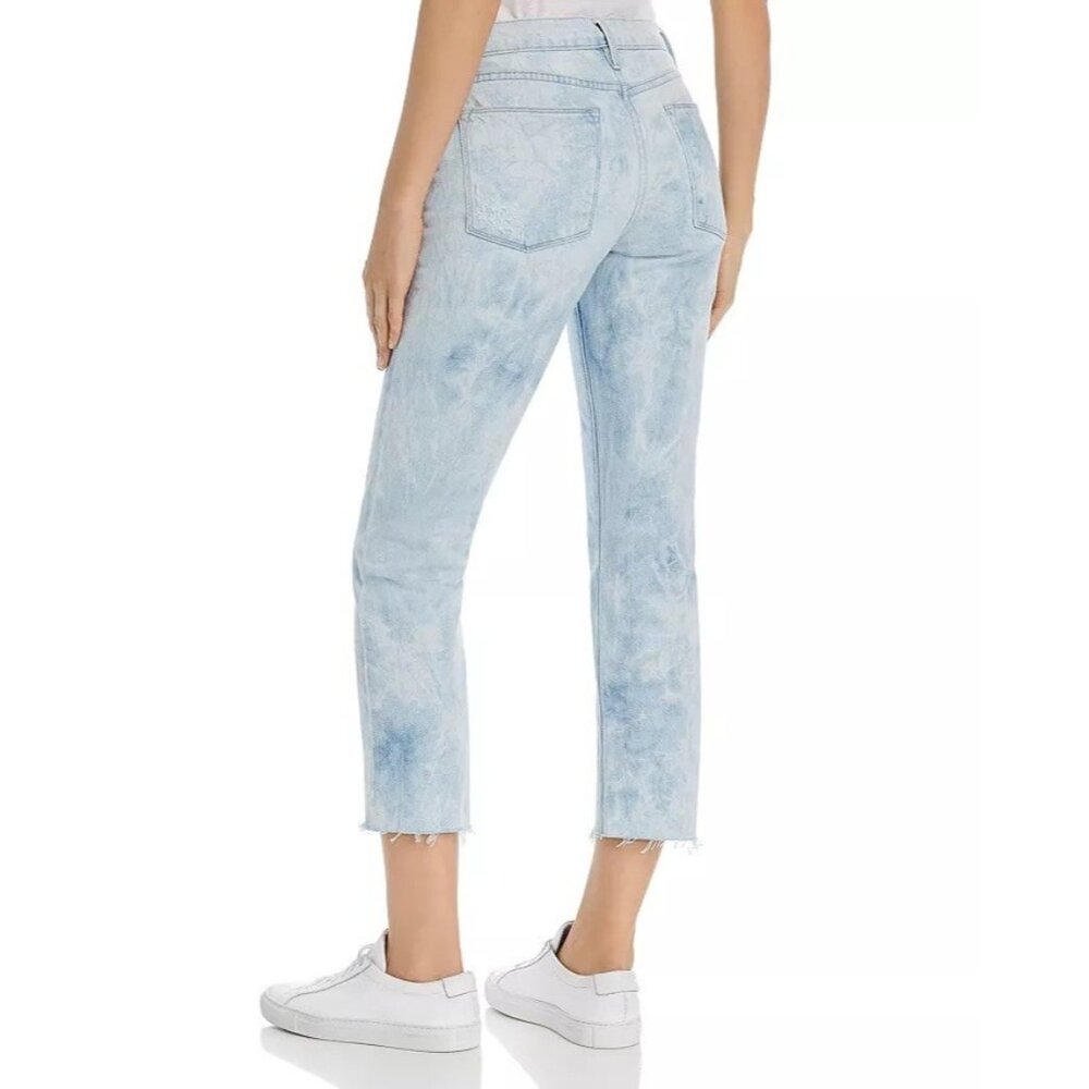 NWT Frame Le High Straight in Cloud Tie Dye Raw Hem Stretch Crop Jeans 24 - Picture 12 of 13